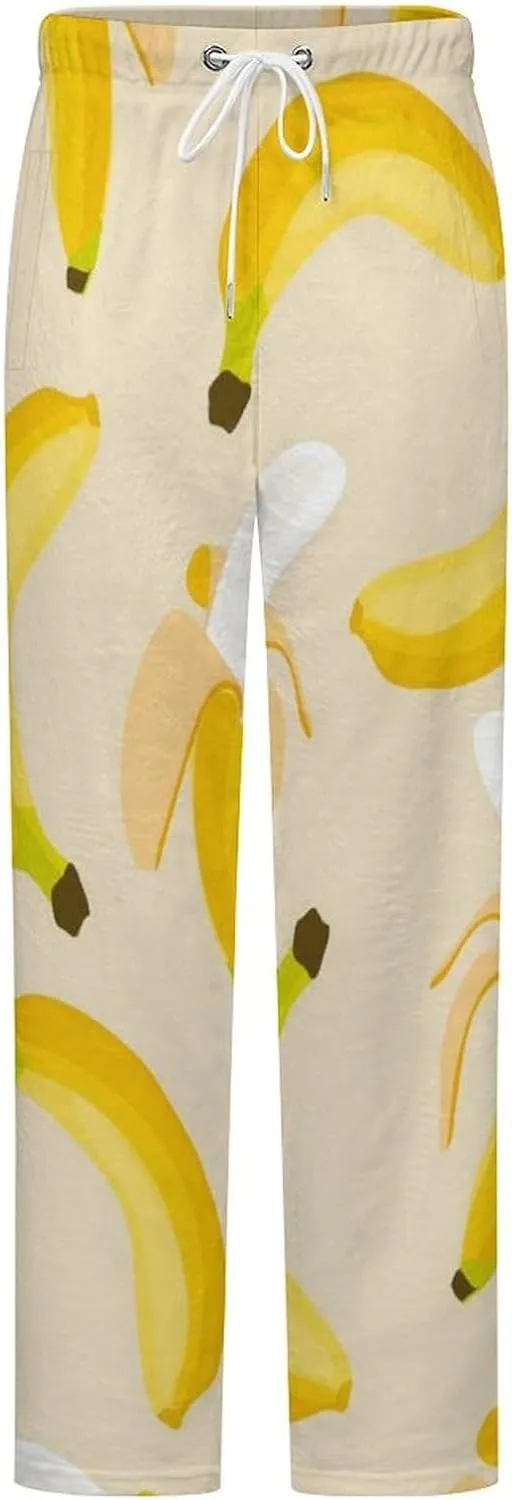 Banana Pattern Women's Flannel Pajama Pants Fleece Lounge Sleep Bottoms PJ