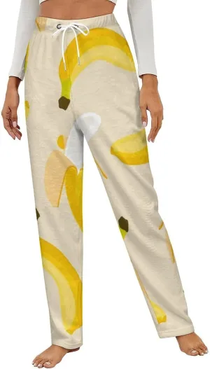 Banana Pattern Women's Flannel Pajama Pants Fleece Lounge Sleep Bottoms PJ