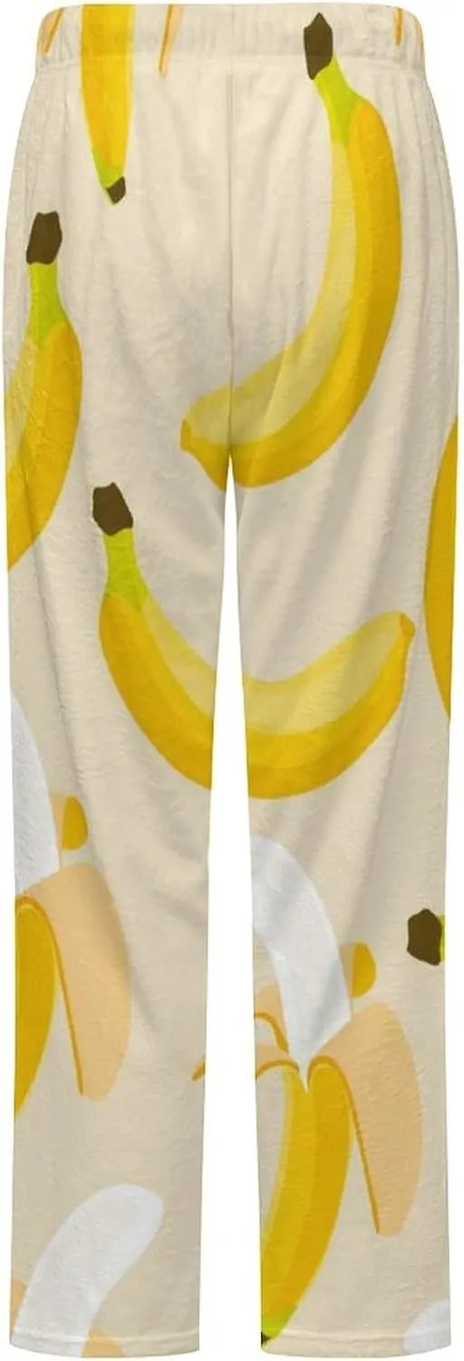 Banana Pattern Women's Flannel Pajama Pants Fleece Lounge Sleep Bottoms PJ