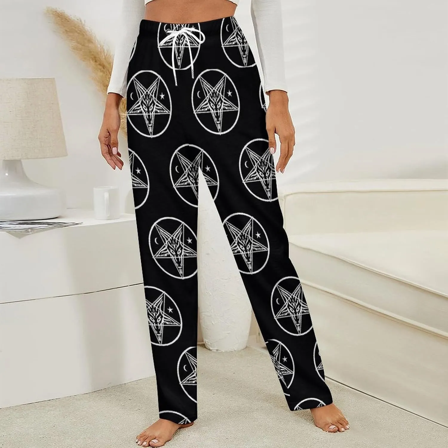 Baphomet Pattern Women's Flannel Pajama Pants Fleece Lounge Sleep Bottoms PJ