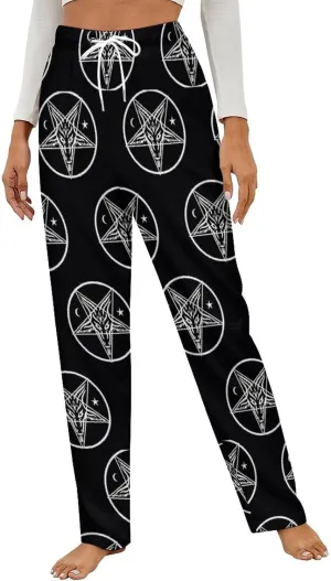Baphomet Pattern Women's Flannel Pajama Pants Fleece Lounge Sleep Bottoms PJ