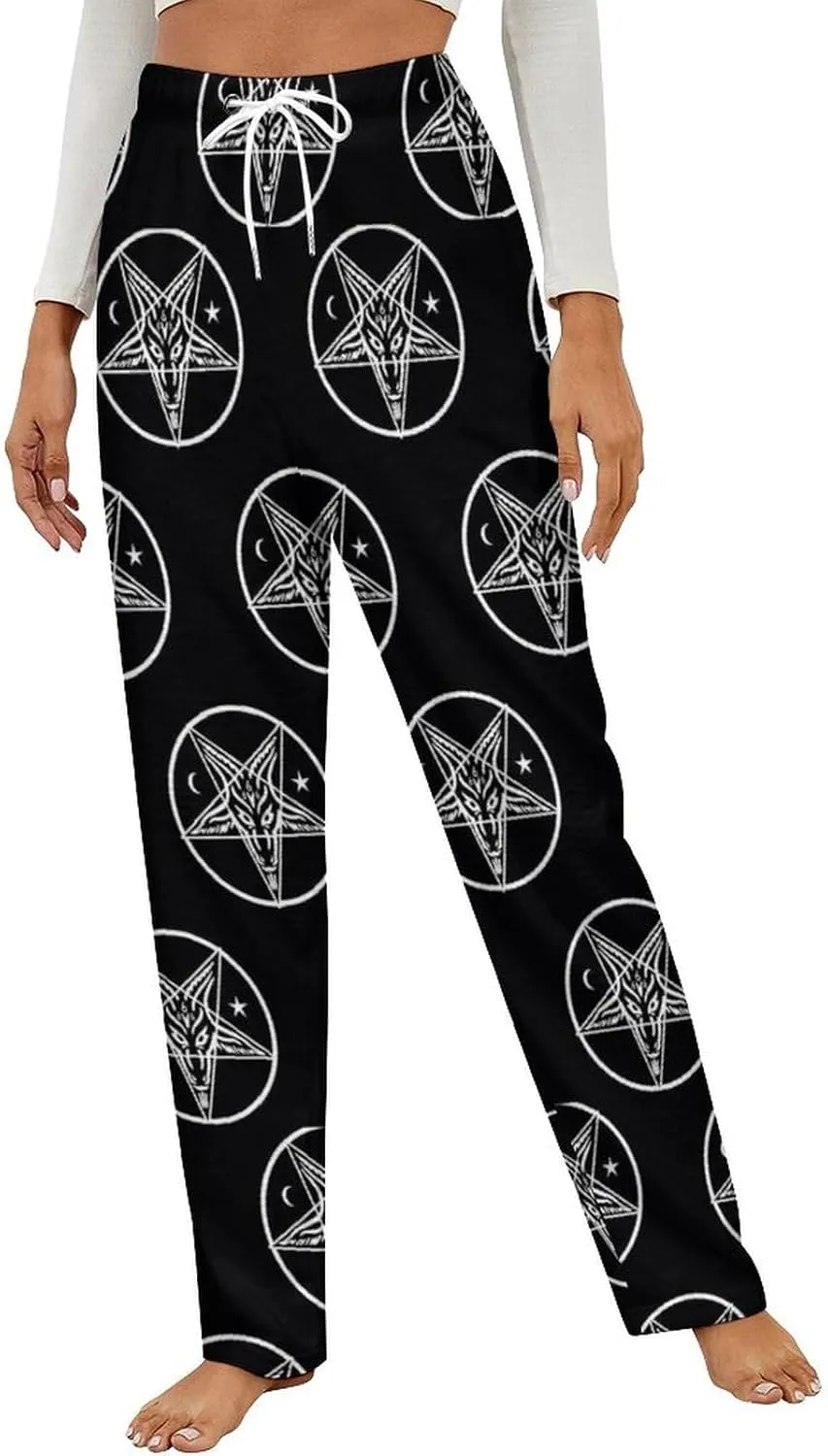 Baphomet Pattern Women's Flannel Pajama Pants Fleece Lounge Sleep Bottoms PJ
