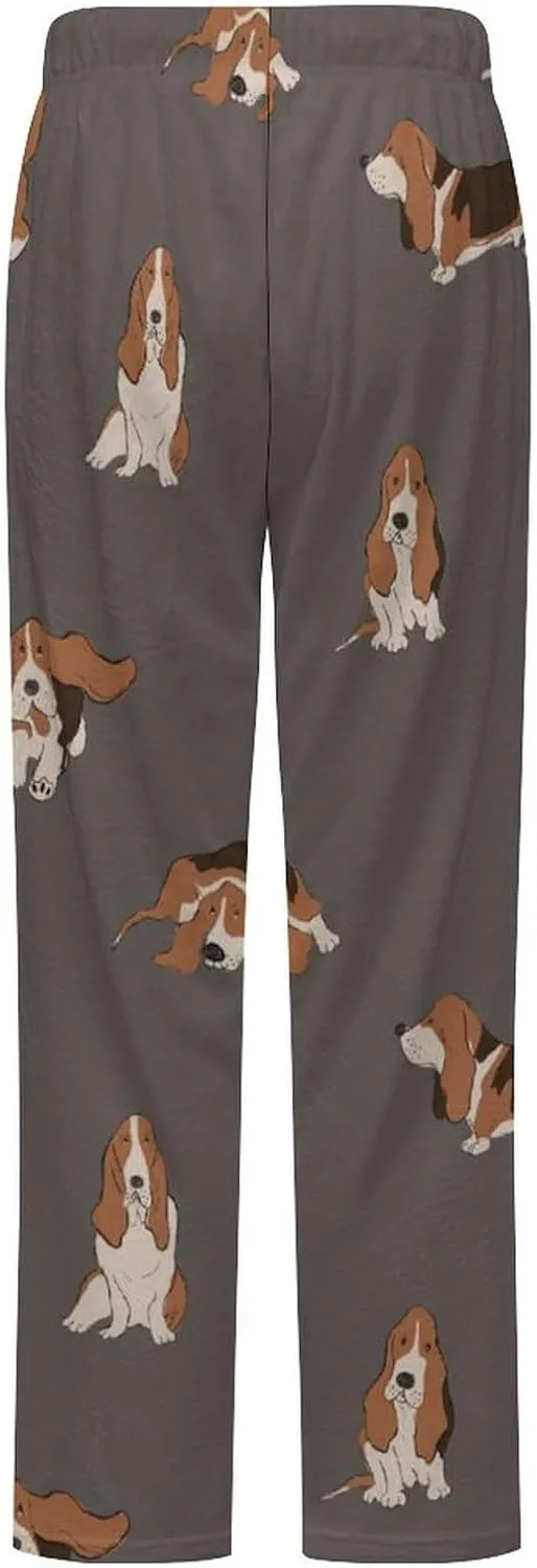 Basset Hound Dog Women's Flannel Pajama Pants Fleece Lounge Sleep Bottoms PJ
