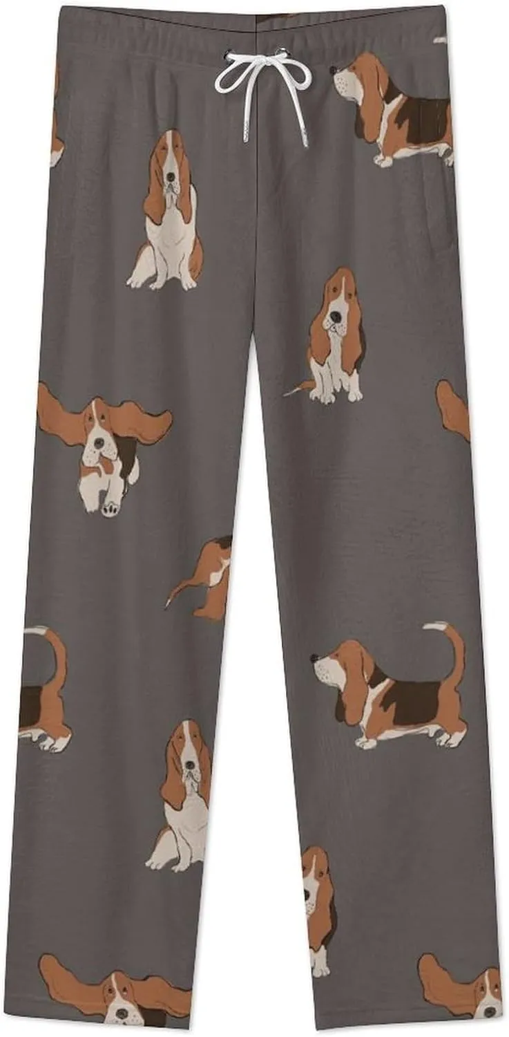Basset Hound Dog Women's Flannel Pajama Pants Fleece Lounge Sleep Bottoms PJ