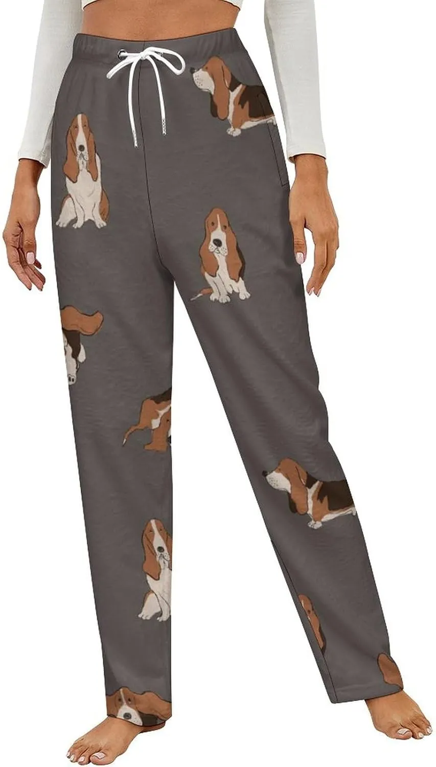 Basset Hound Dog Women's Flannel Pajama Pants Fleece Lounge Sleep Bottoms PJ