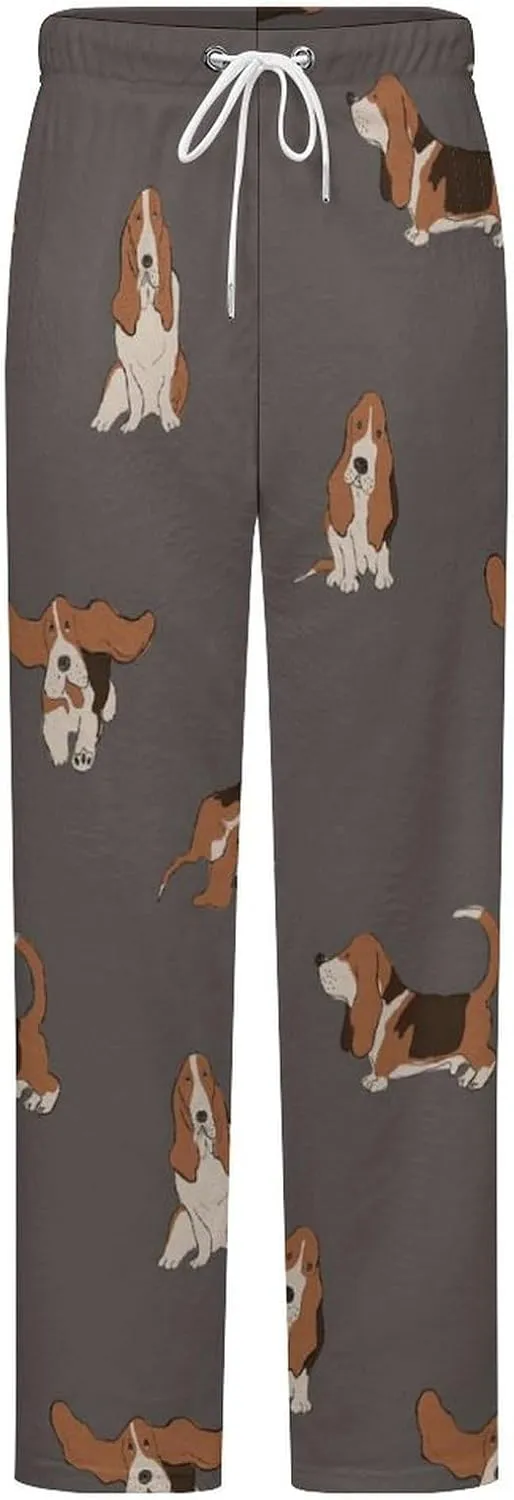 Basset Hound Dog Women's Flannel Pajama Pants Fleece Lounge Sleep Bottoms PJ