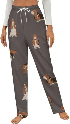 Basset Hound Dog Women's Flannel Pajama Pants Fleece Lounge Sleep Bottoms PJ