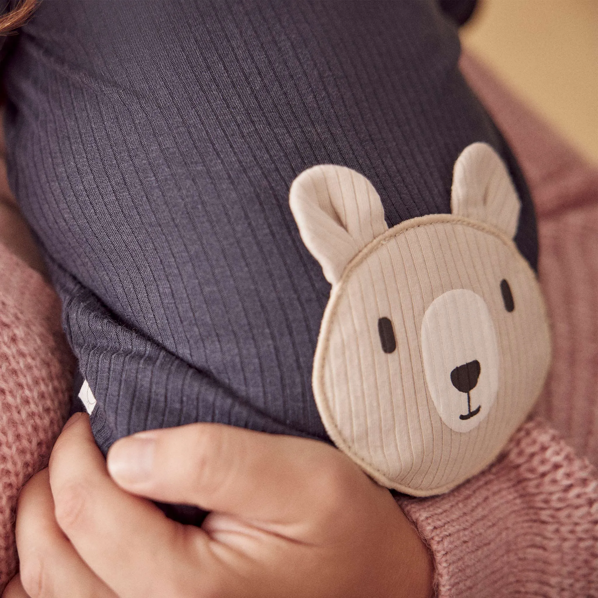 Bear Ribbed Clever Zip Baby Pajamas