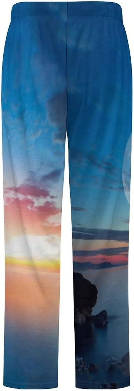 Beautiful Dolphin with Sunset Women's Flannel Pajama Pants Fleece Lounge Sleep Bottoms PJ