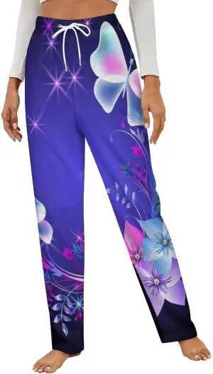 Beauty Butterfly Women's Flannel Pajama Pants Fleece Lounge Sleep Bottoms PJ