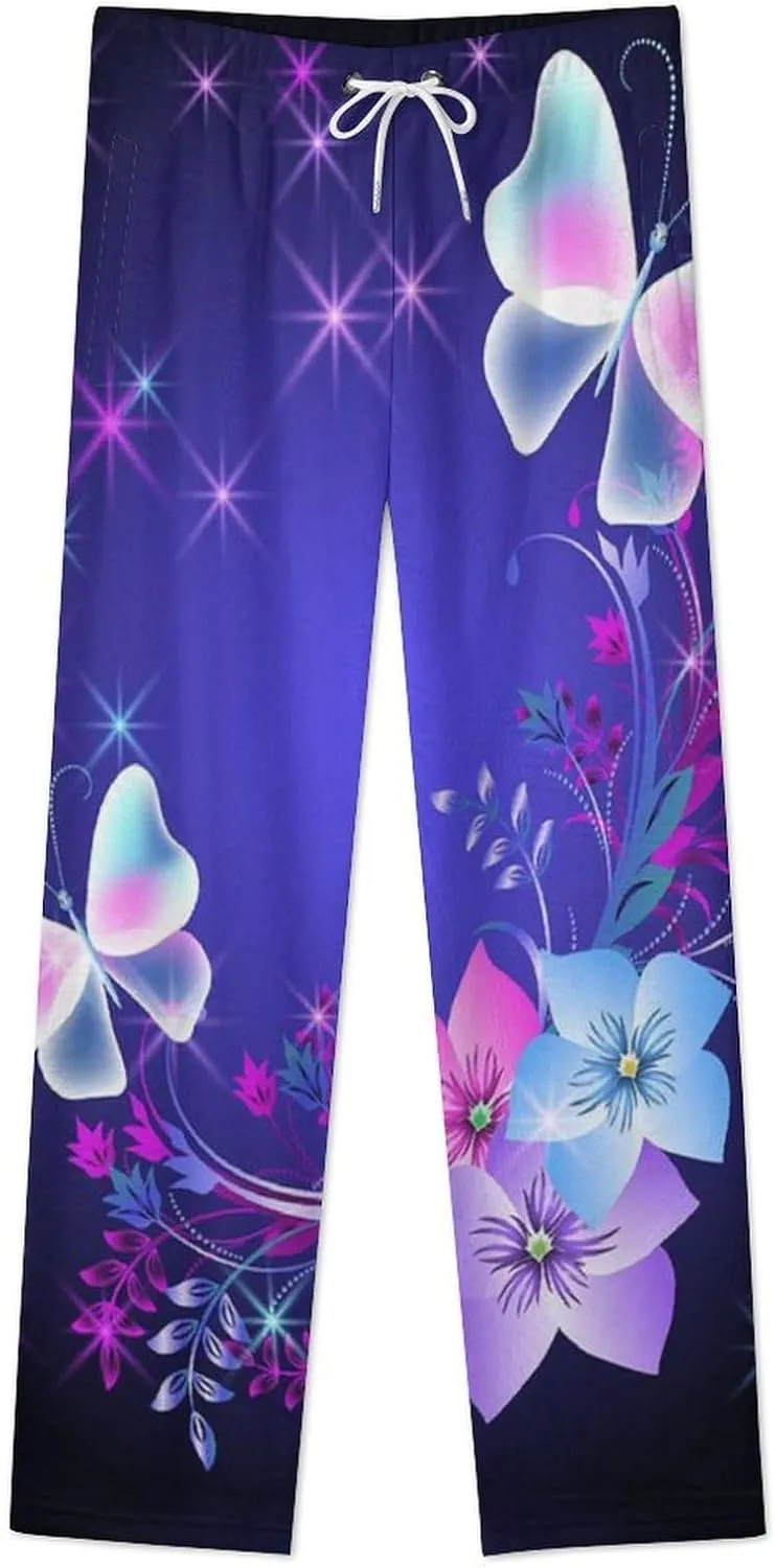 Beauty Butterfly Women's Flannel Pajama Pants Fleece Lounge Sleep Bottoms PJ