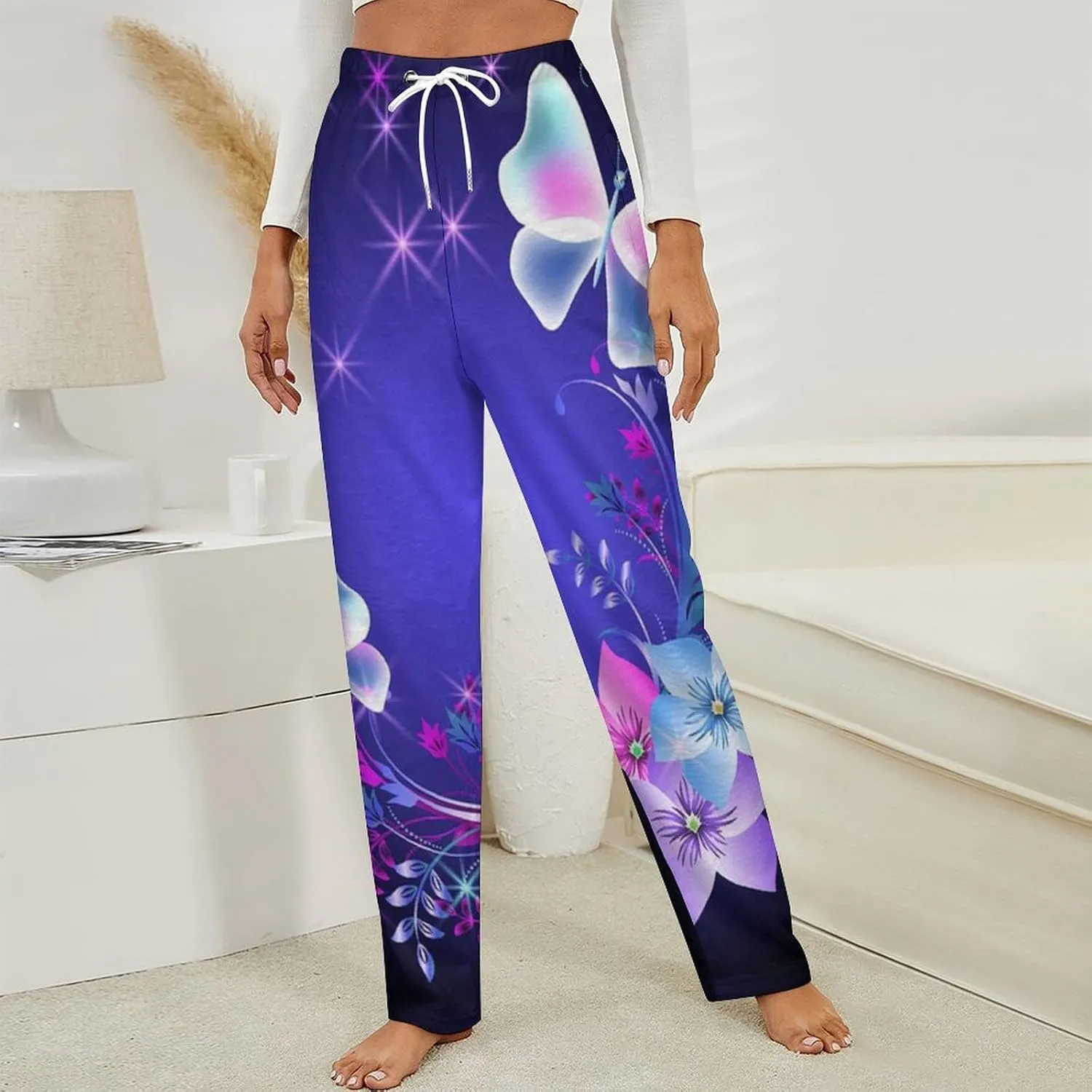 Beauty Butterfly Women's Flannel Pajama Pants Fleece Lounge Sleep Bottoms PJ