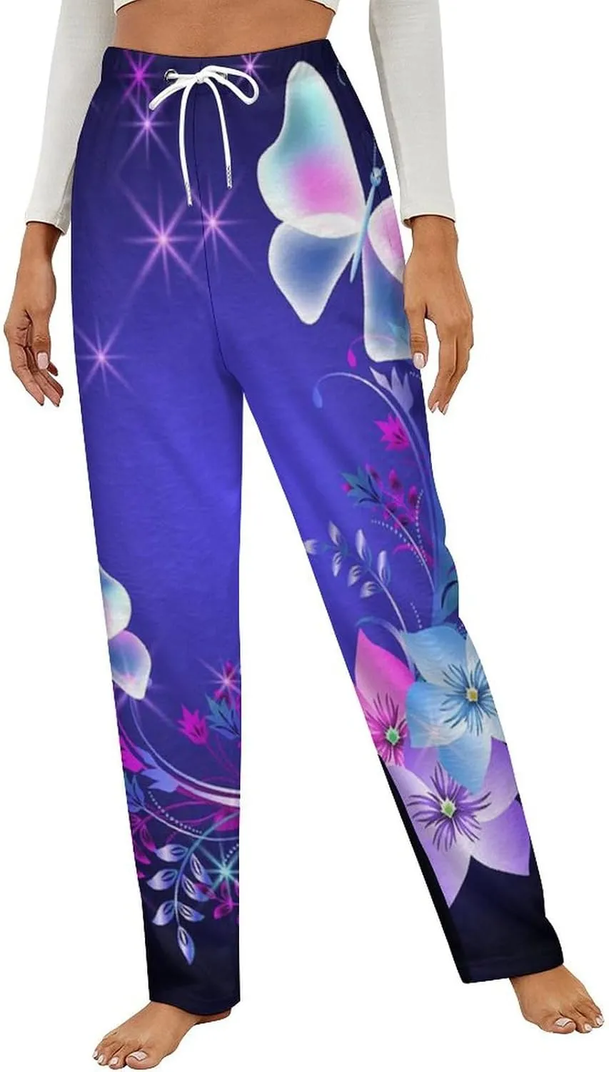 Beauty Butterfly Women's Flannel Pajama Pants Fleece Lounge Sleep Bottoms PJ