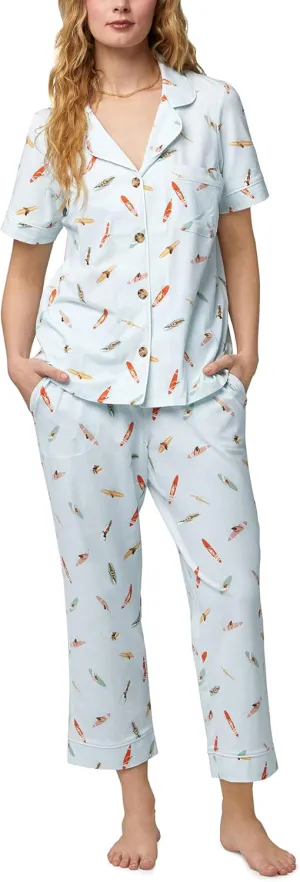 BedHead - Classic Stretch Cropped Jersey PJ Set - Retro Surf - Medium