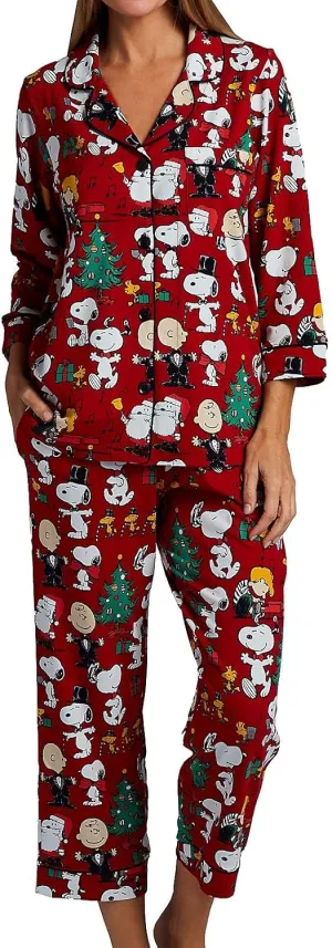 BedHead Pajamas Women's 470074 Organic Cotton Peanuts Festive Fun Cropped PJ Set