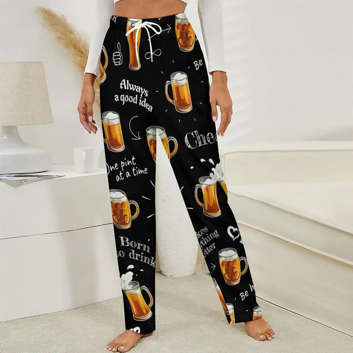 Beer Glasses Women's Flannel Pajama Pants Fleece Lounge Sleep Bottoms PJ