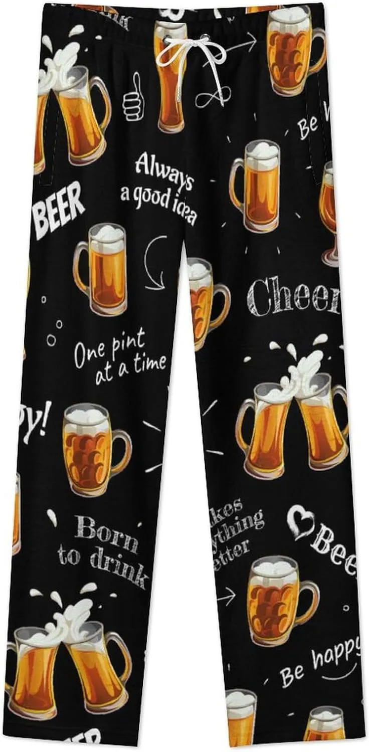 Beer Glasses Women's Flannel Pajama Pants Fleece Lounge Sleep Bottoms PJ