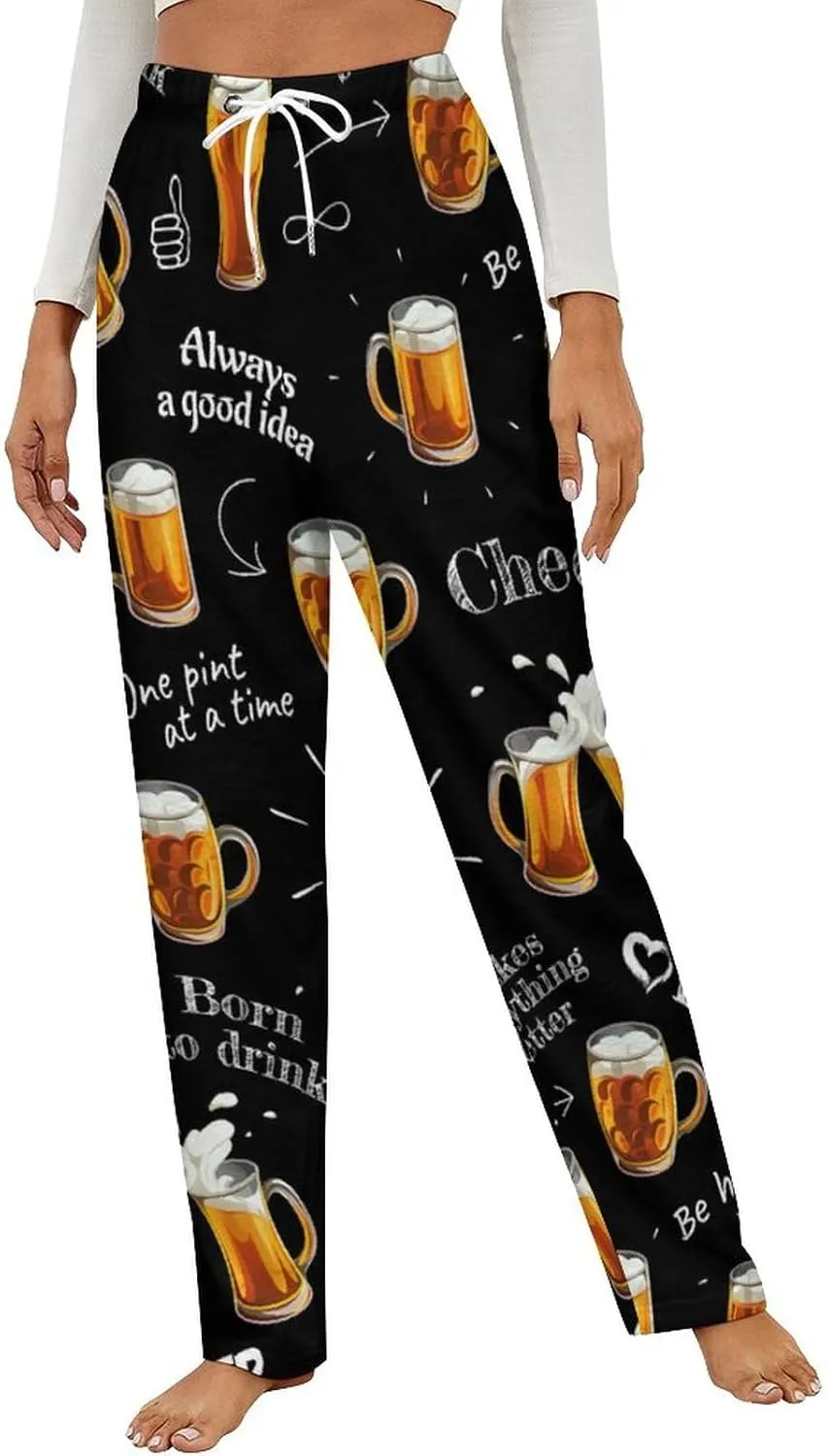 Beer Glasses Women's Flannel Pajama Pants Fleece Lounge Sleep Bottoms PJ