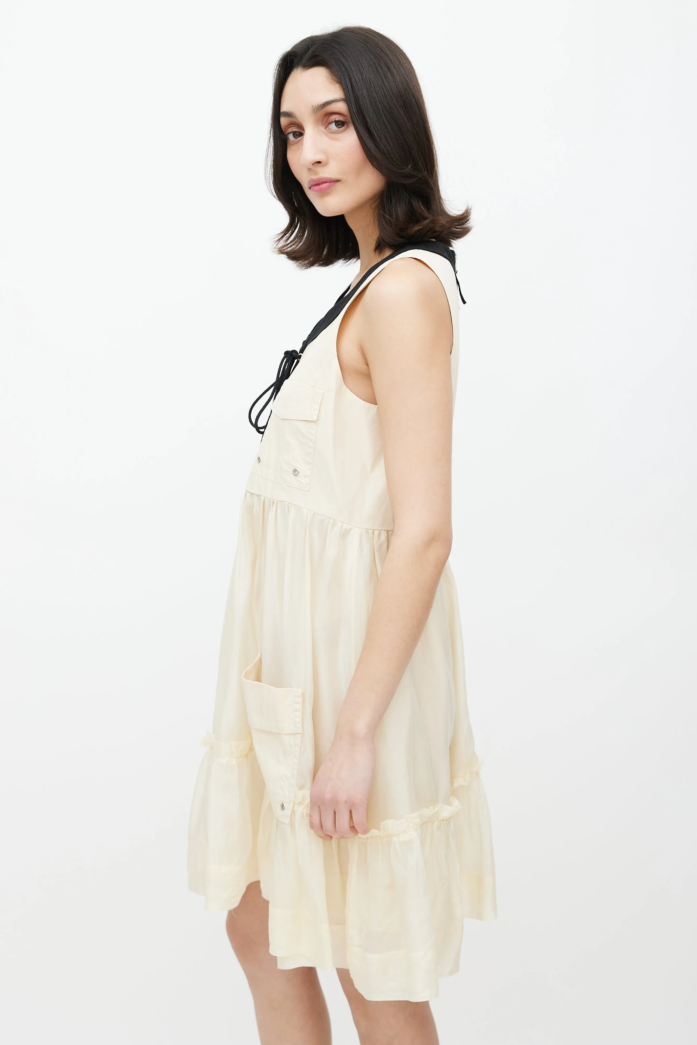 Beige & Black Lace Up Dress