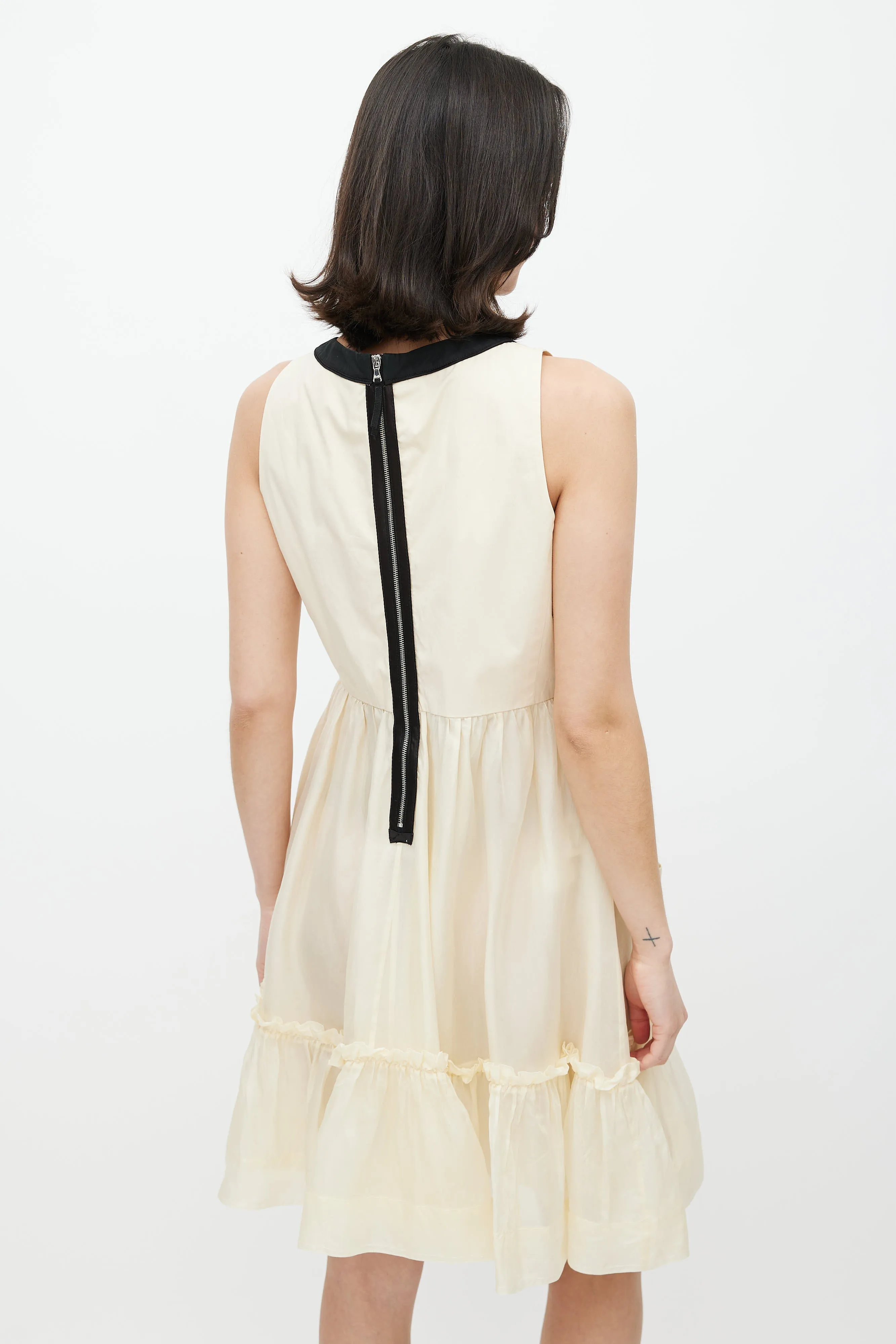 Beige & Black Lace Up Dress