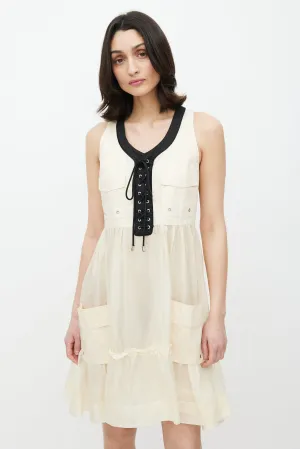 Beige & Black Lace Up Dress