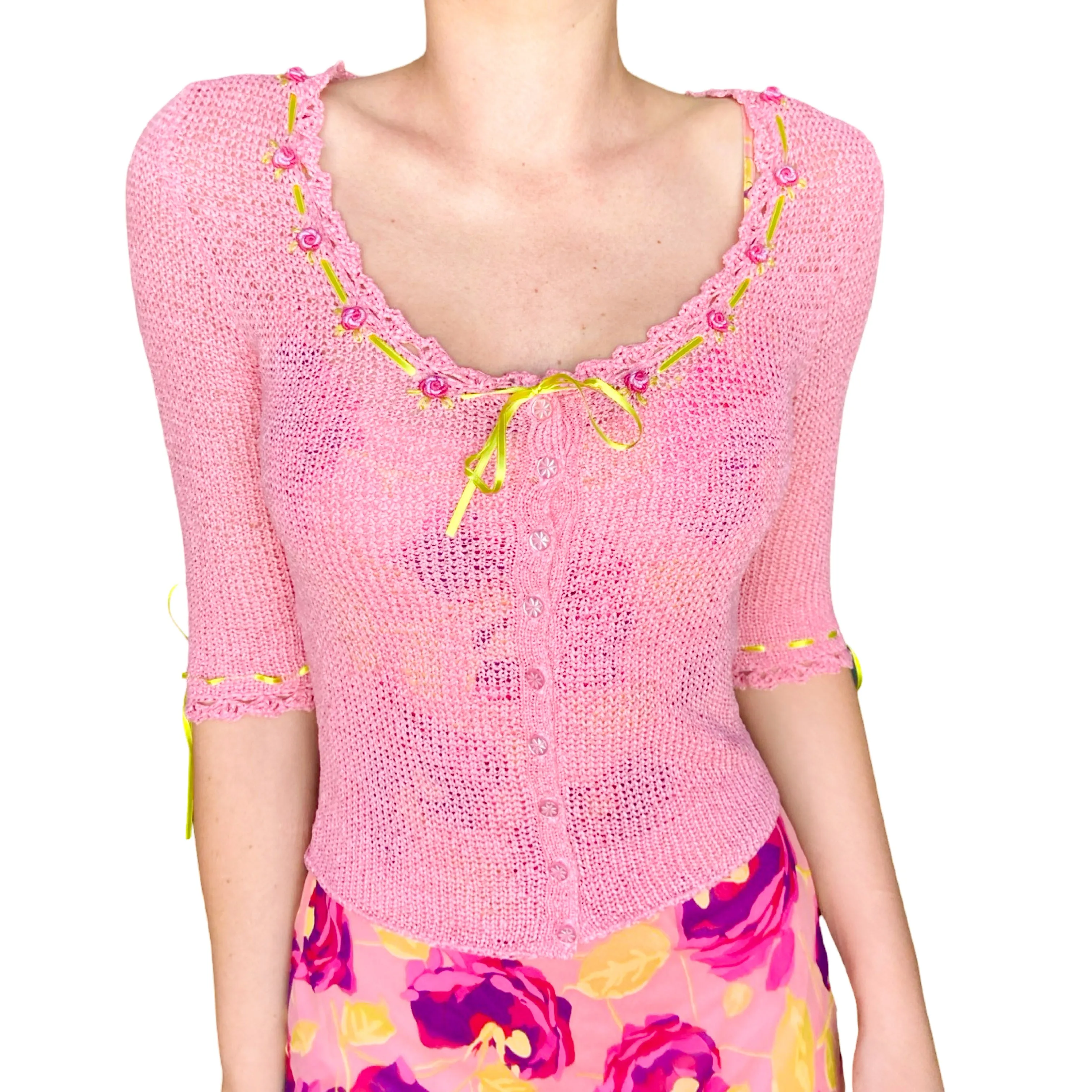 Betsey Johnson S/S 2001 silk dress & matching knit cardi ( set )