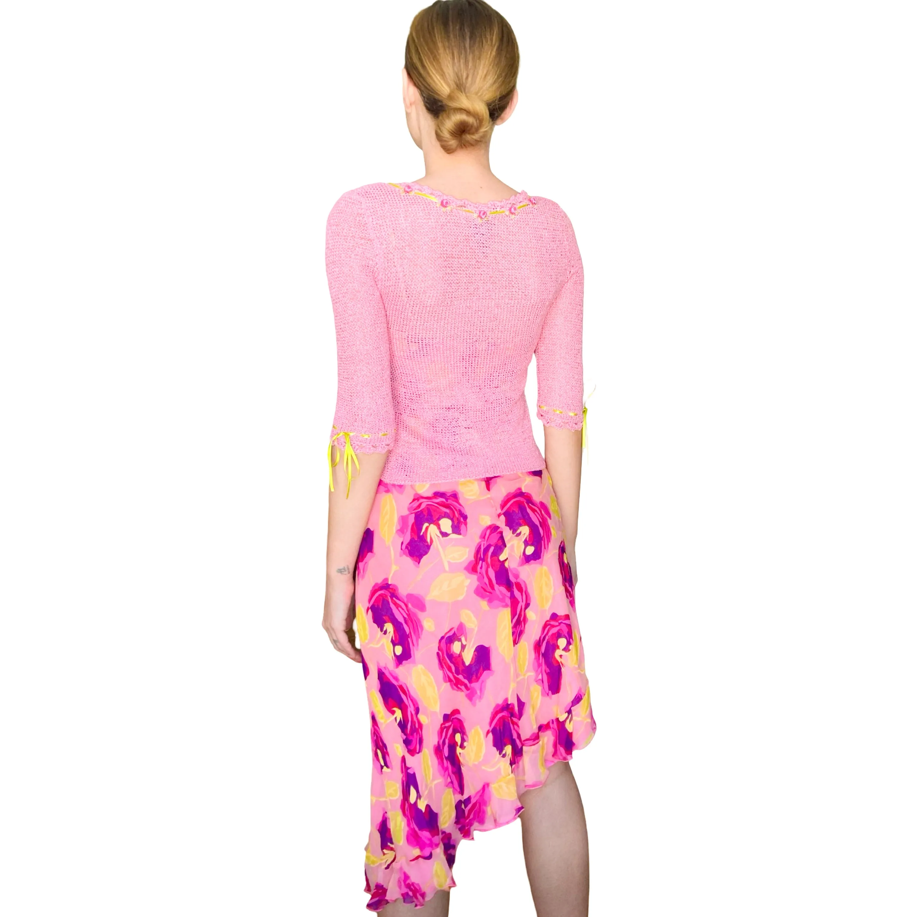 Betsey Johnson S/S 2001 silk dress & matching knit cardi ( set )