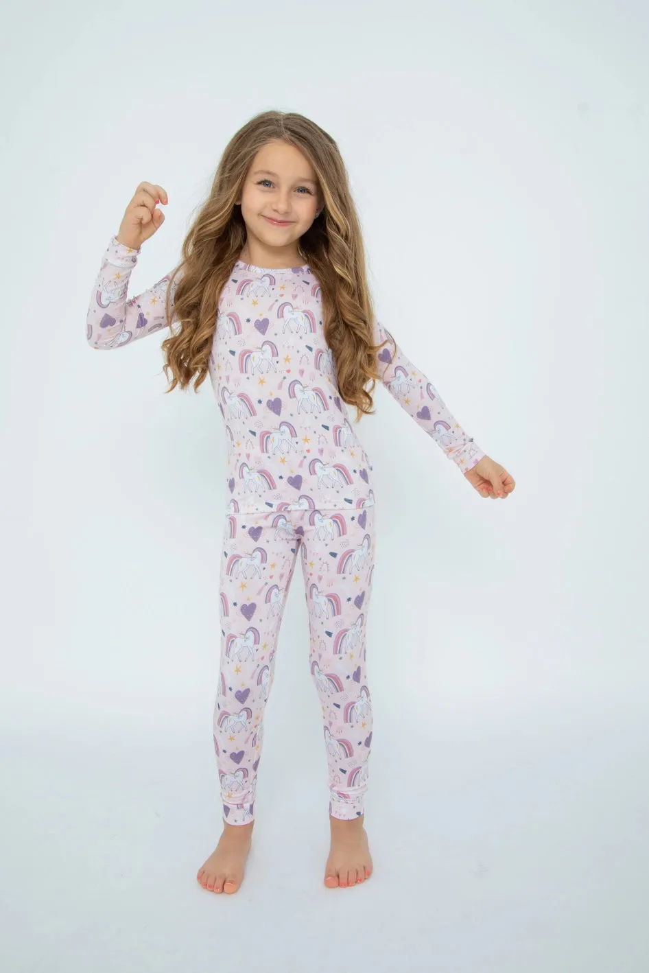 Bird & Bean Bamboo Long Sleeved PJ Set - Rainbow Unicorn