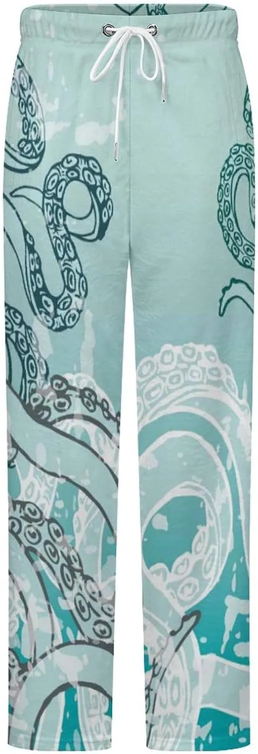 Black And White Octopus Women's Flannel Pajama Pants Fleece Lounge Sleep Bottoms PJ