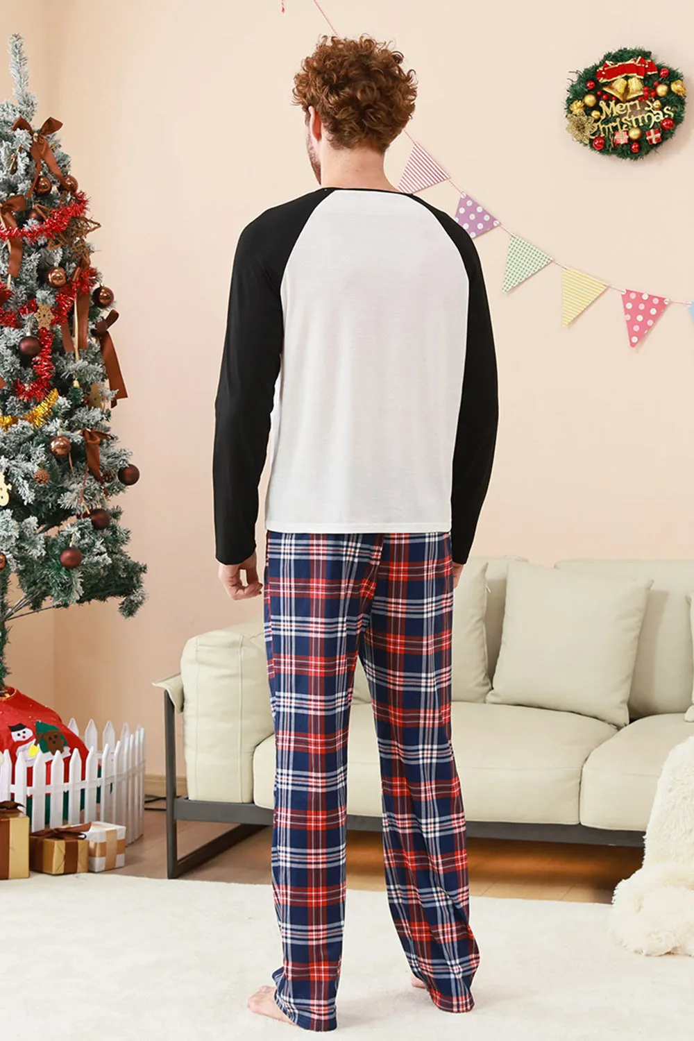 Black Blue Tree Print Family Christmas Pajamas