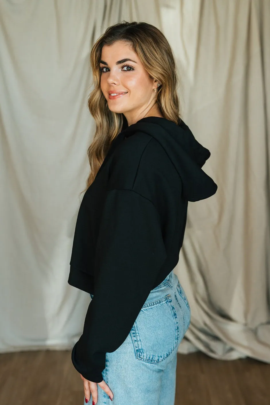 Black Cropped Hoodie