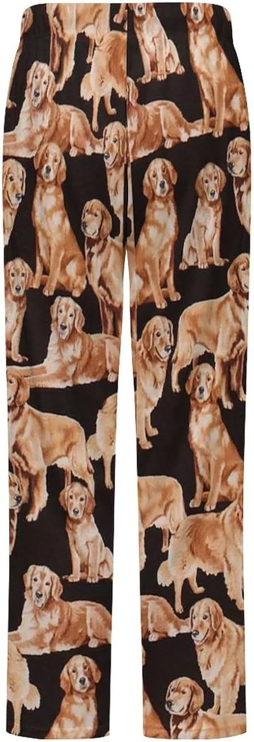 Black Cute Golden Retriever Dog Women's Flannel Pajama Pants Fleece Lounge Sleep Bottoms PJ