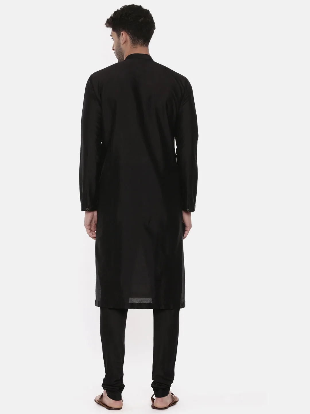 Black Grey Embroidered Silk Kurta - MMK0443