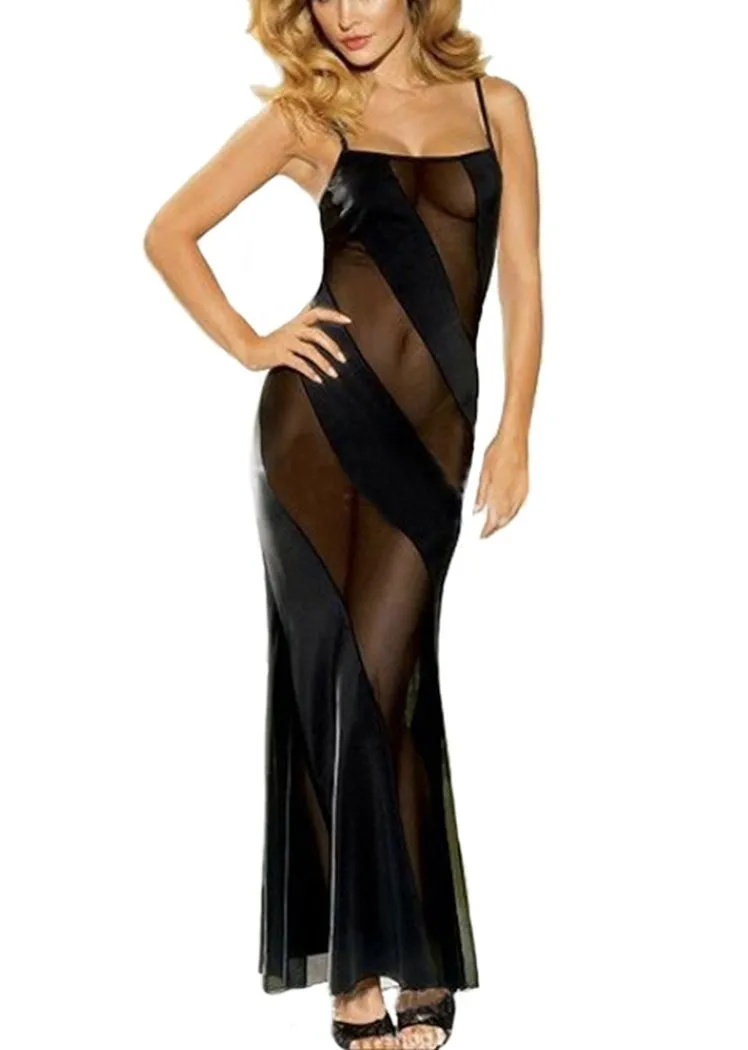 Black Lingerie Nightgowns Mesh Rotation Stitching Nighties