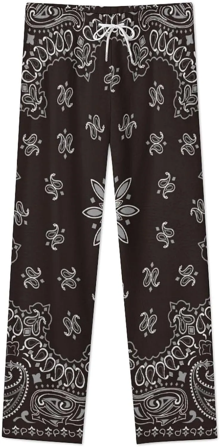 Black Paisley Bandana Women's Flannel Pajama Pants Fleece Lounge Sleep Bottoms PJ