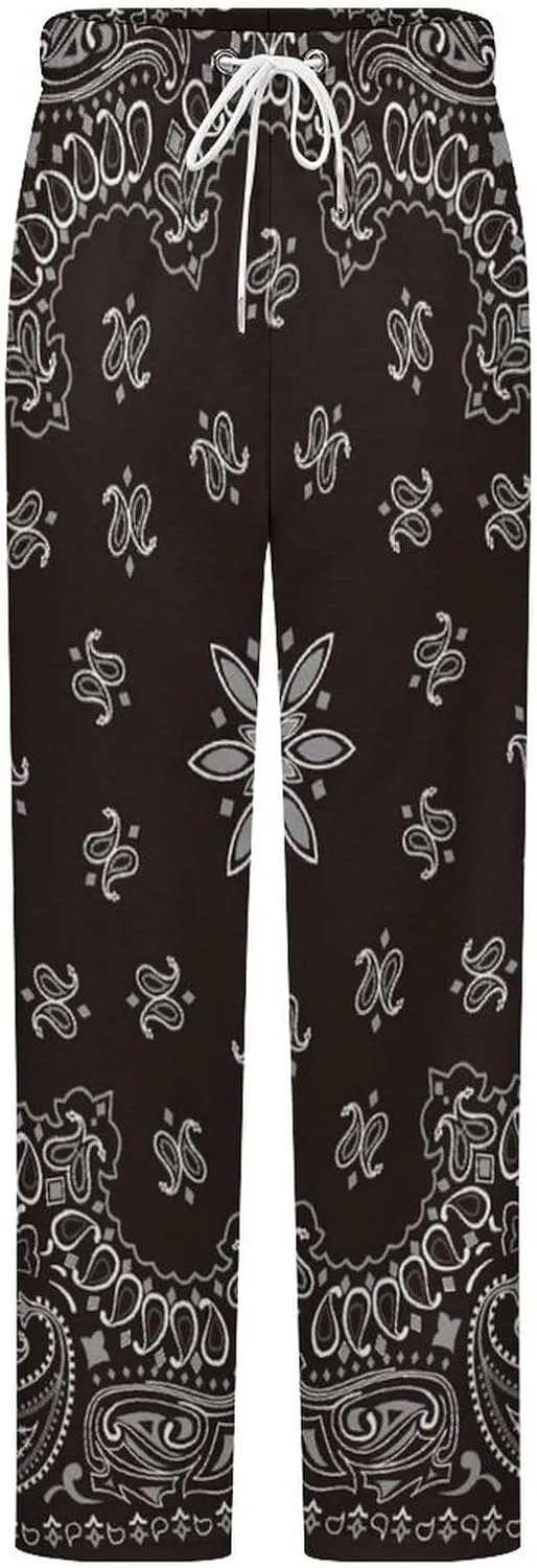 Black Paisley Bandana Women's Flannel Pajama Pants Fleece Lounge Sleep Bottoms PJ