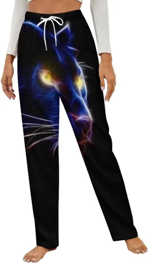 Black Panther in The Dark Women's Flannel Pajama Pants Fleece Lounge Sleep Bottoms PJ