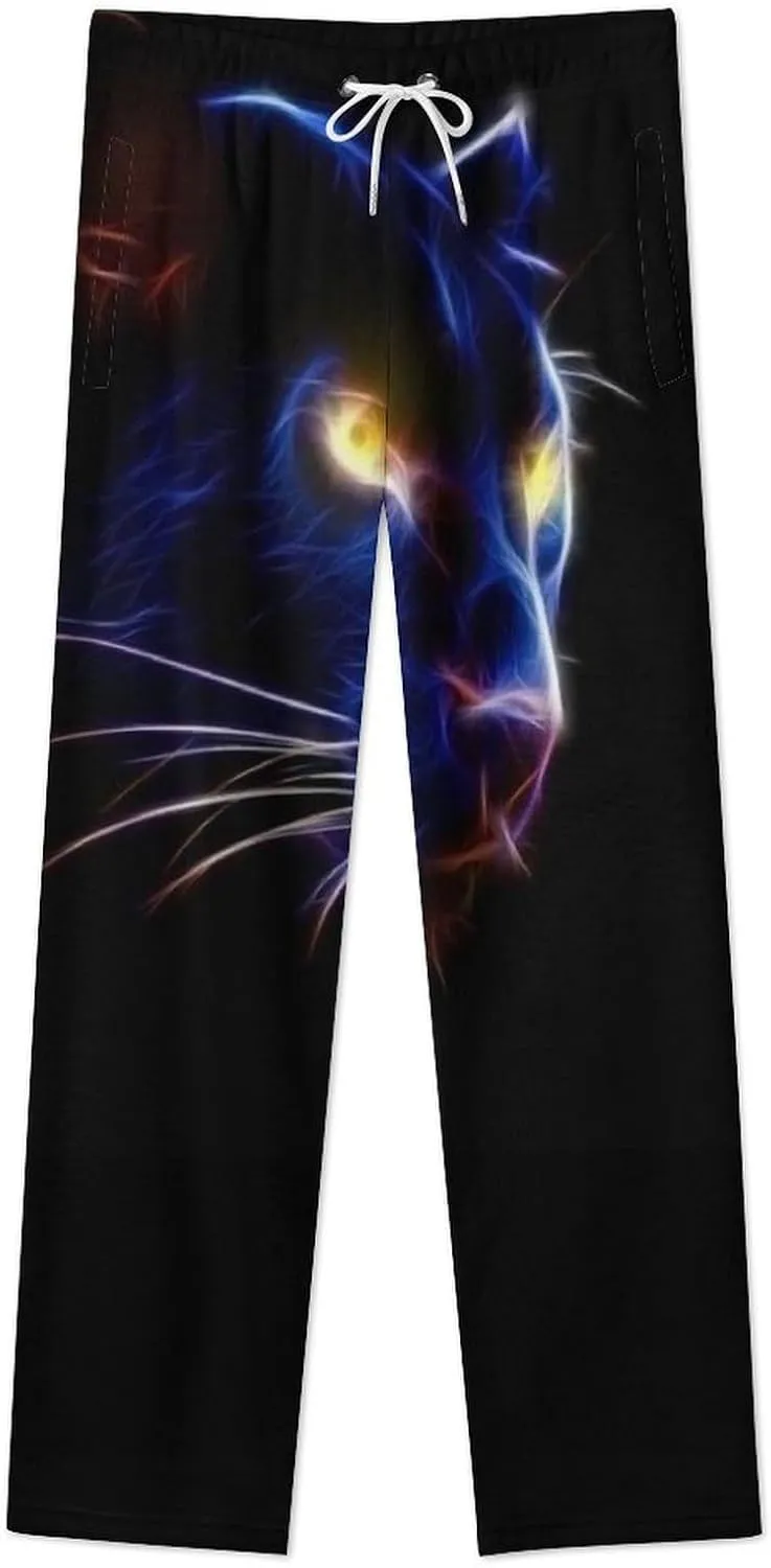 Black Panther in The Dark Women's Flannel Pajama Pants Fleece Lounge Sleep Bottoms PJ