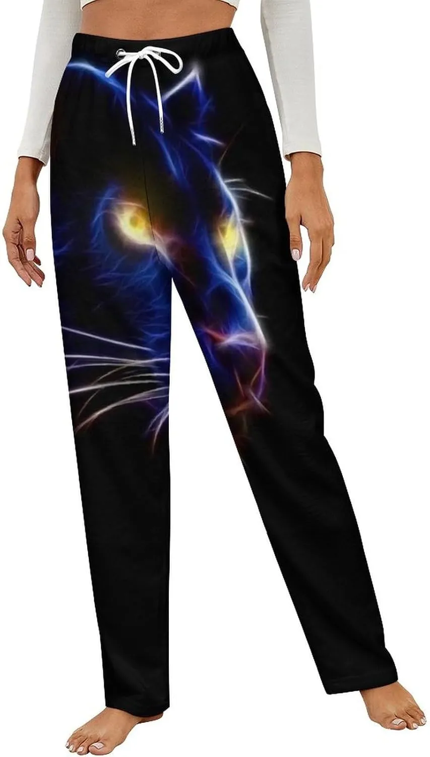 Black Panther in The Dark Women's Flannel Pajama Pants Fleece Lounge Sleep Bottoms PJ