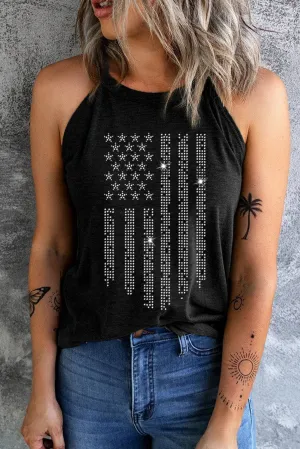 Black Shiny American Flag Tank Top