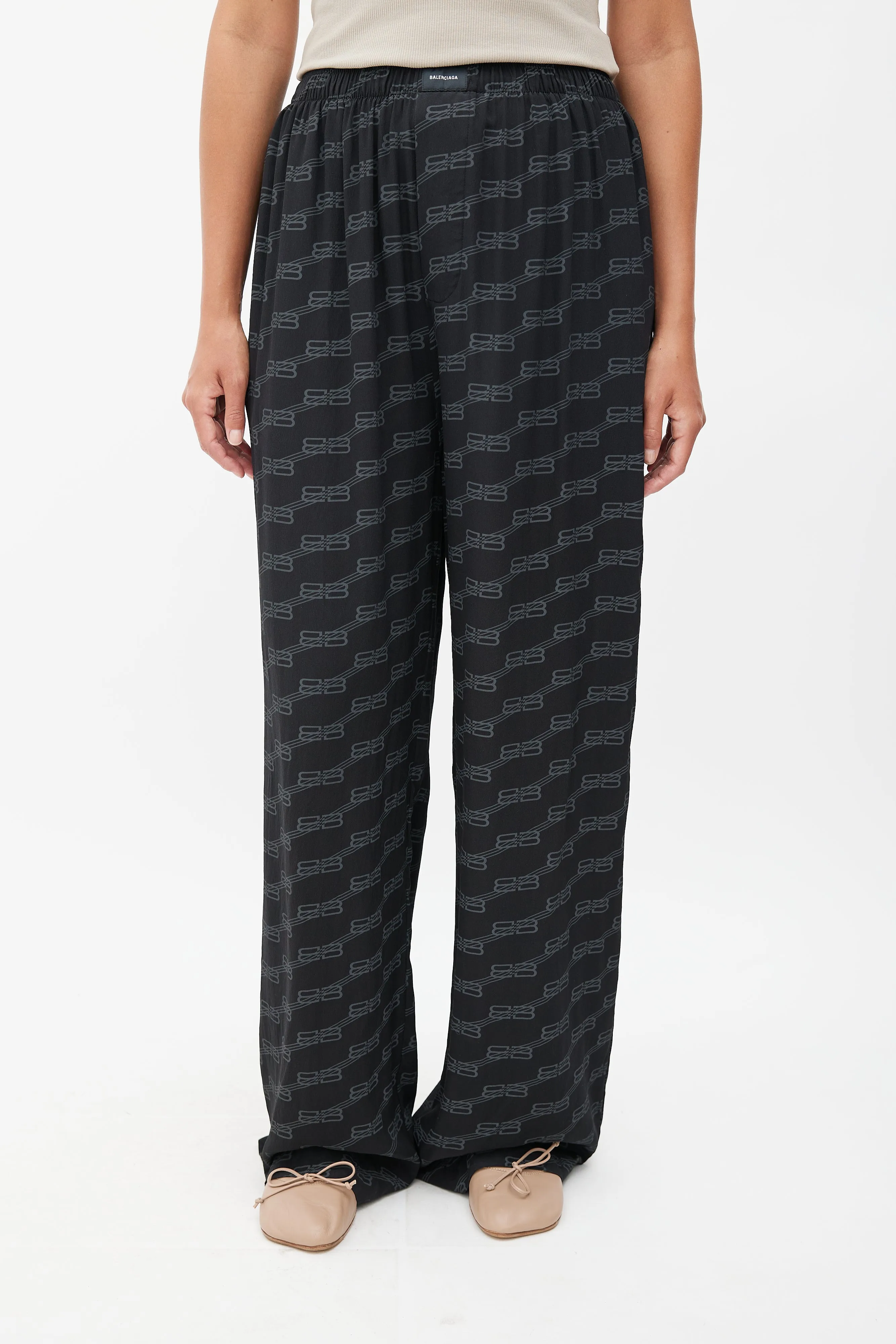 Black Silk Monogram BB Lounge Pant