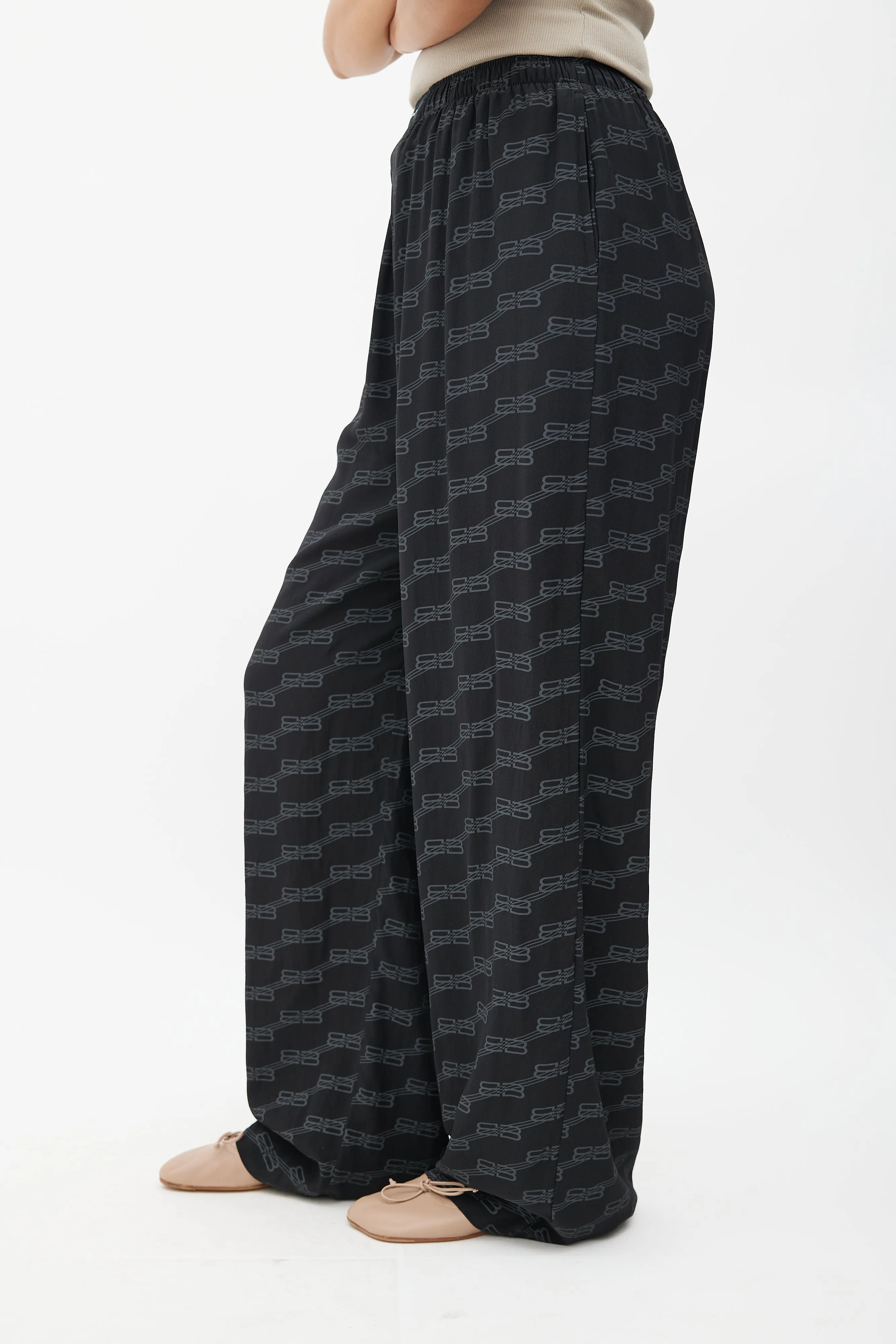 Black Silk Monogram BB Lounge Pant