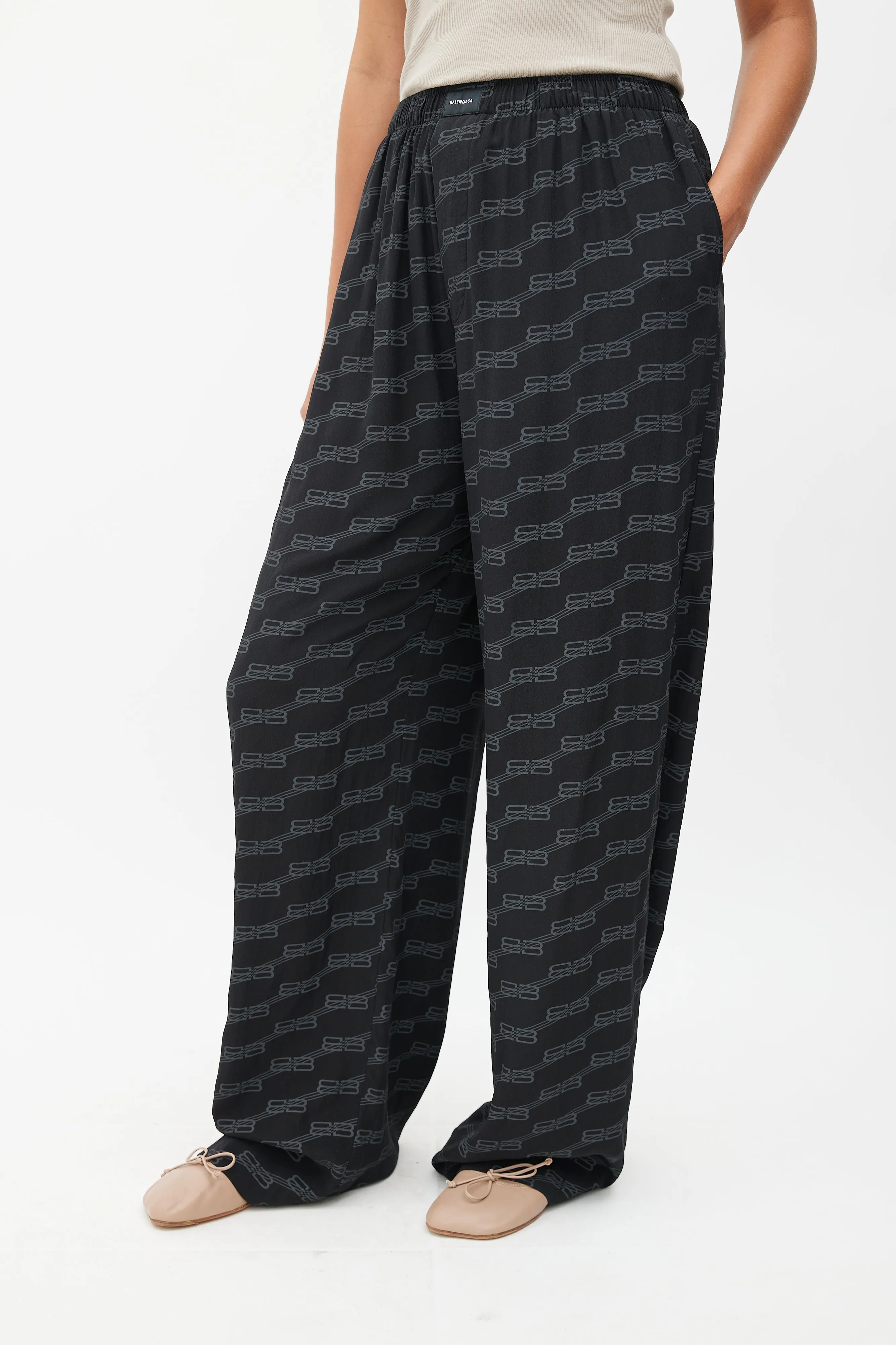 Black Silk Monogram BB Lounge Pant