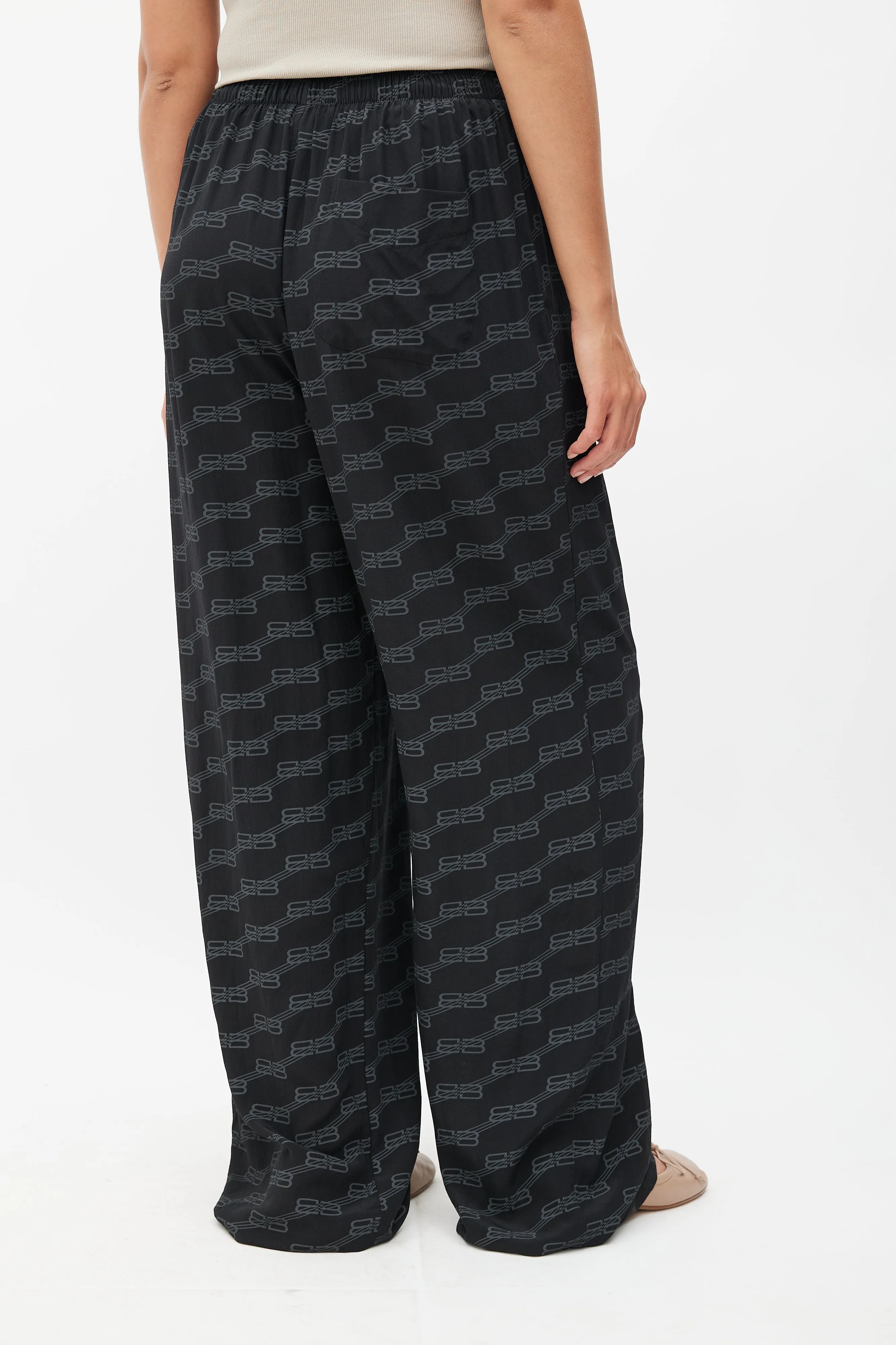 Black Silk Monogram BB Lounge Pant