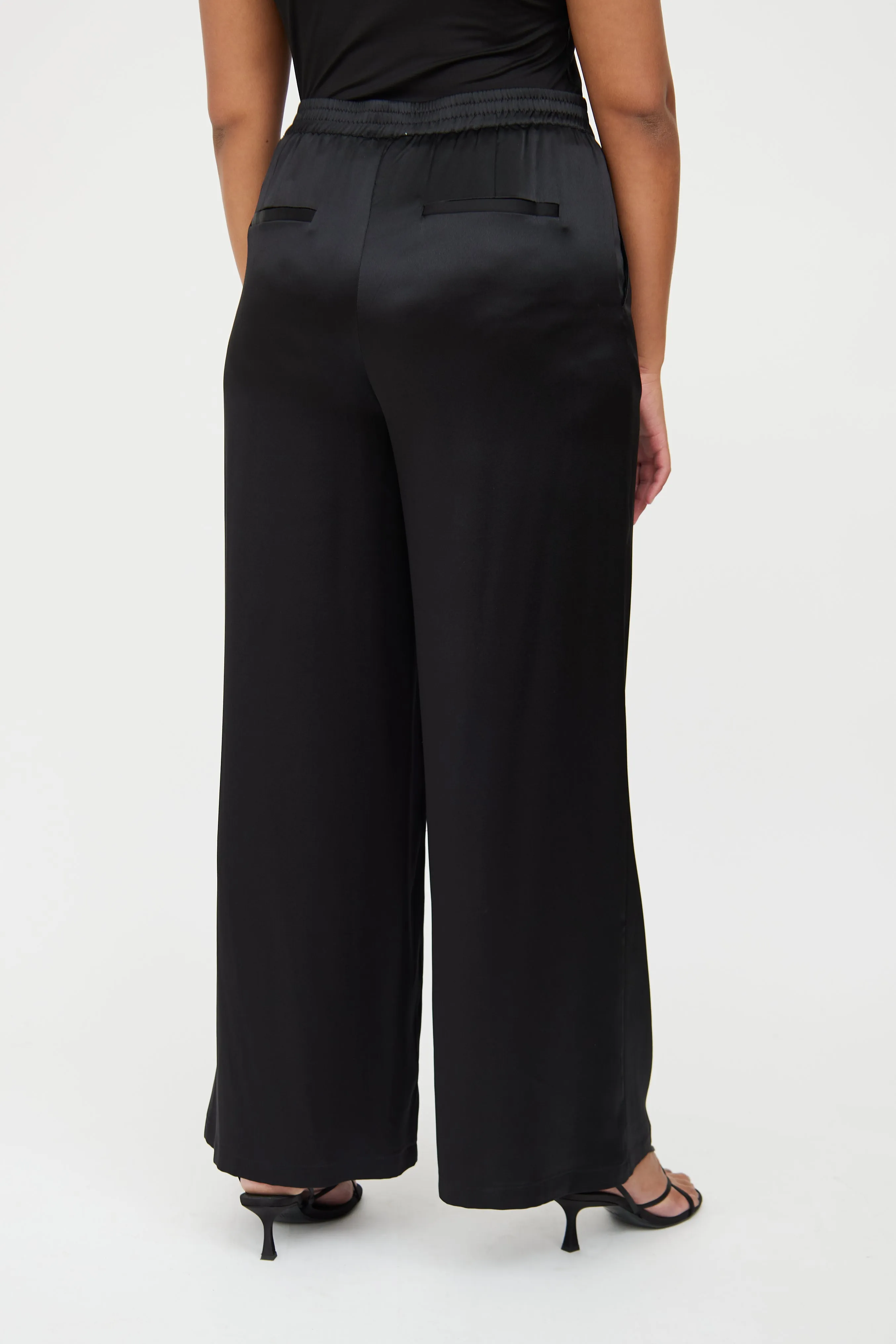 Black Silk Satin Wide Leg Pant