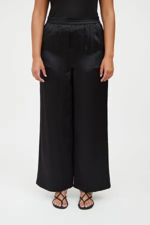 Black Silk Satin Wide Leg Pant