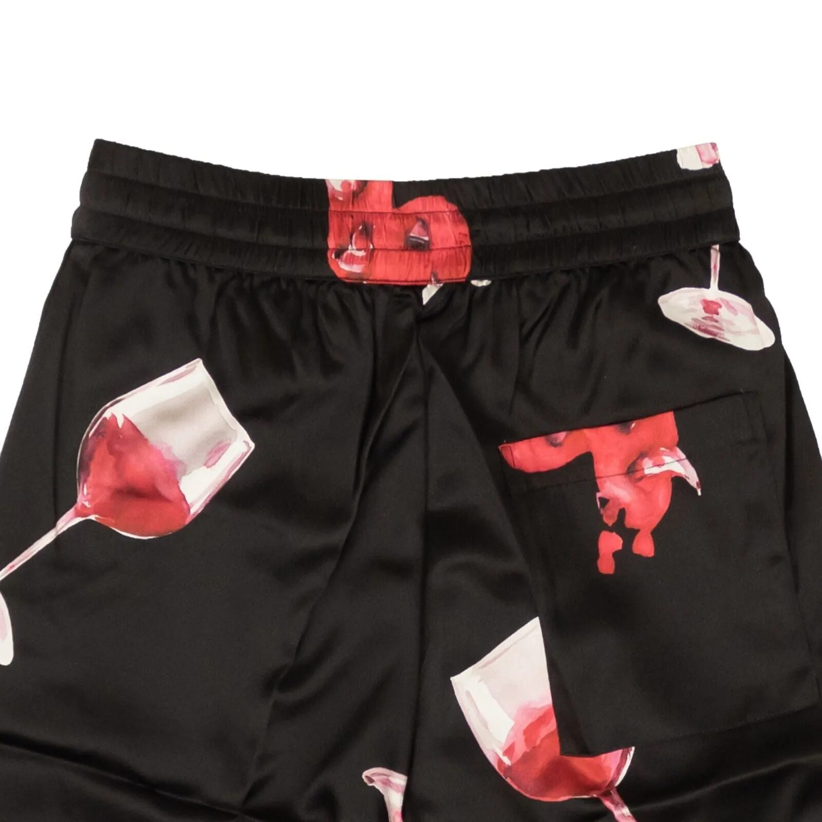 Black Wine Glass Spill Design Silk Shorts