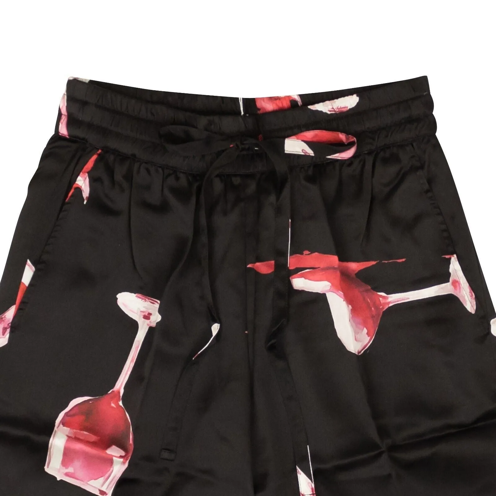 Black Wine Glass Spill Design Silk Shorts