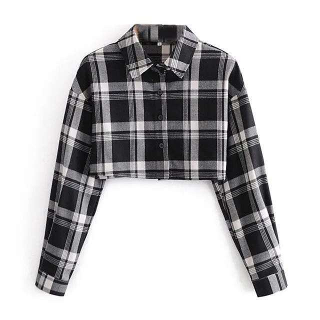 Blackpink Jennie Kim Inspired Short Plaid Gray Flannel Shirt