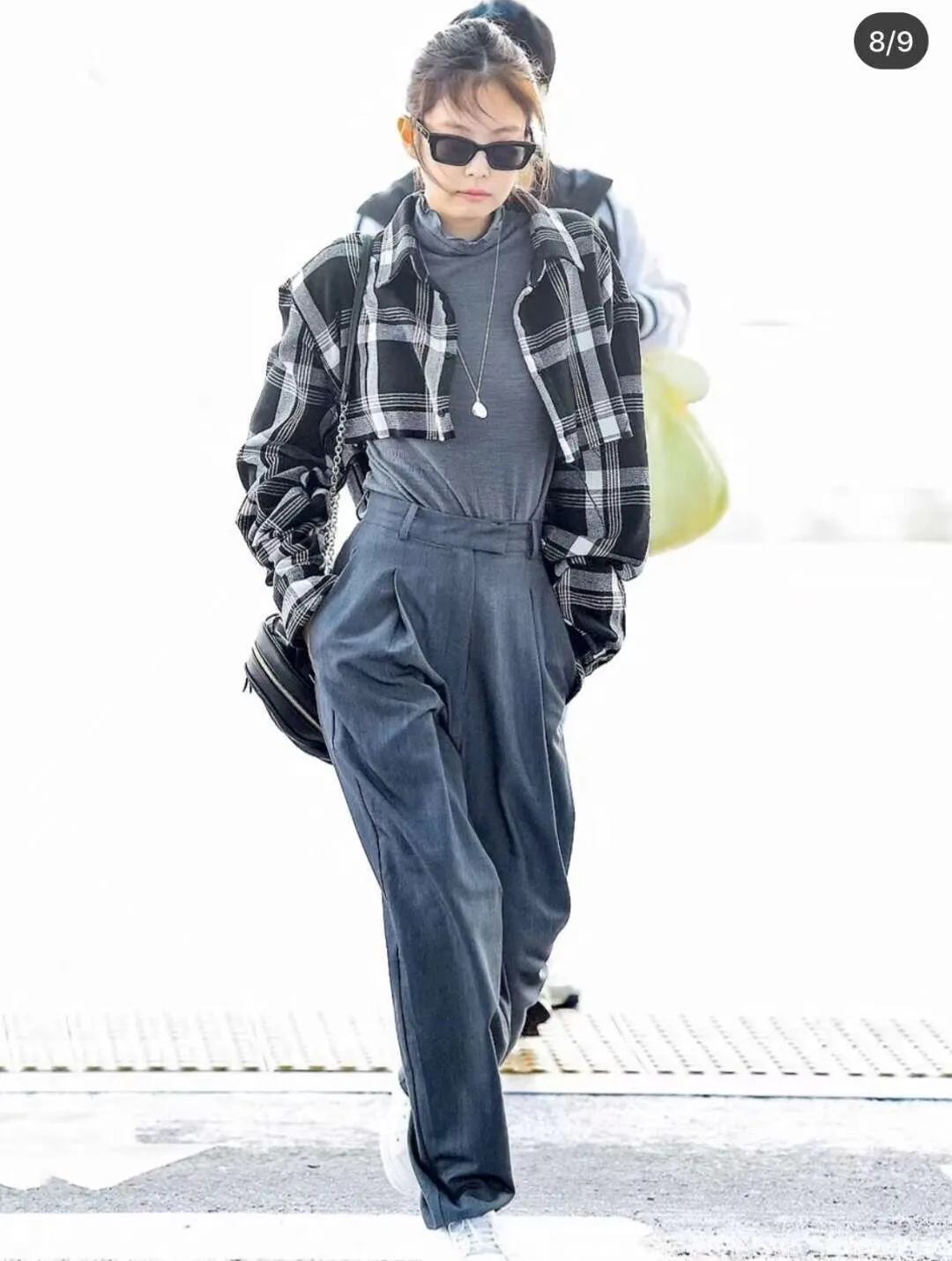 Blackpink Jennie Kim Inspired Short Plaid Gray Flannel Shirt